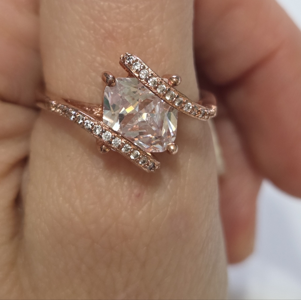 Nwt Charmed Aroma Sterling Silver Square Gem Ring With Rose Gold Metal Details 9